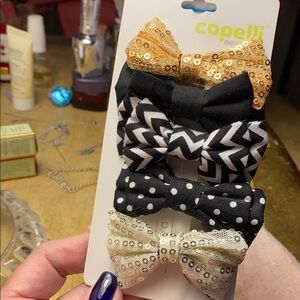 Capelli of New York Kids Bow Hair Clips - Gold, Black, White